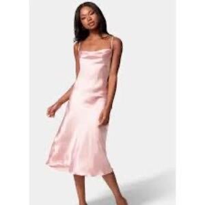 BEBE Satin Cowl Neck Slip Dress Blush Pink